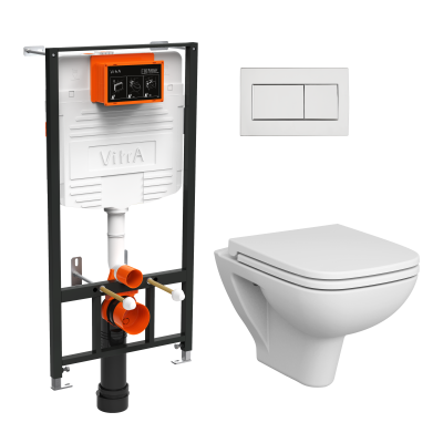 L-box: Безободковый унитаз S20 с инсталляцией и кнопкой глянцевый хром, сиденье микролифт ..