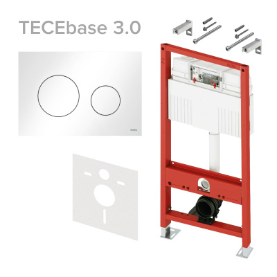 Комплект TECEbase 3.0 c кронштейнами, панель смыва TECEloop белая глянцевая (латунный вентиль)