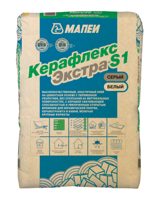 KERAFLEX EXTRA S1, ТМ MAPEI, цвет белый, (25кг), (Россия), Смесь сухая клеевая на цементном вяжущем 