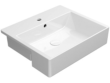 KUBE'X 55x47 полувстроенная раковина с переливом - 1 отв. для смесителя - глазурь белая глянцевая Ex ..