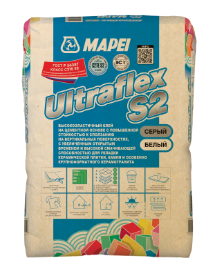 ULTRAFLEX S2, ТМ MAPEI, цвет белый, (25кг), (Россия), Смесь сухая клеевая на цементном вяжущем класс