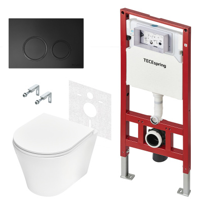 Комплект TECEspring Base, панель смыва с круглыми кнопками, черн. мат., унитаз модель K