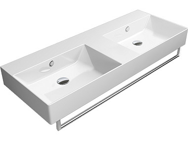 KUBE'X 120x47 раковина с переливом (двойная чаша) - 1 отв. для смесителя - глазурь белая глянцевая E ..