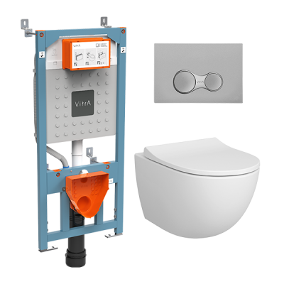 L-Box Sento комплект унитаза с инсталляцией, клавиша матовый хром