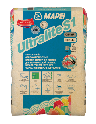 ULTRALITE S1, ТМ MAPEI, цвет серый, (15кг), (Россия), Смесь сухая клеевая на цементном вяжущем класс